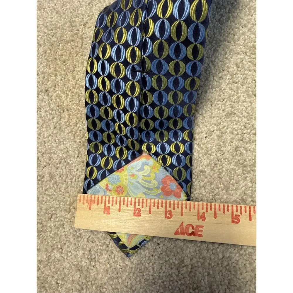 Ted Baker London Mens Silk Necktie‎ Green  Blue Electric Geometric Tie